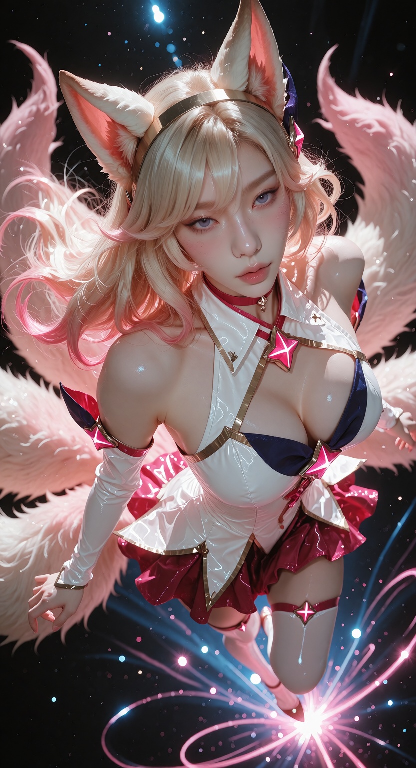 Photorealistic photograph,  full body of Star Guardian Ahri from League of Legends,  fair white skin on Tensor.Art