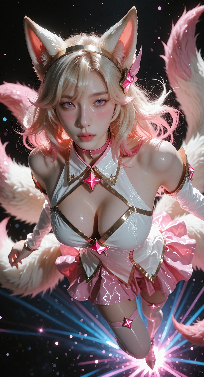 Photorealistic photograph,  full body of Star Guardian Ahri from League of Legends,  fair white skin on Tensor.Art