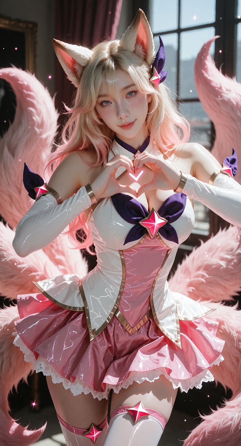 Photorealistic photograph,  upper body portrait of Star Guardian Ahri from League of Legends,  fair white skin on Tensor.Art