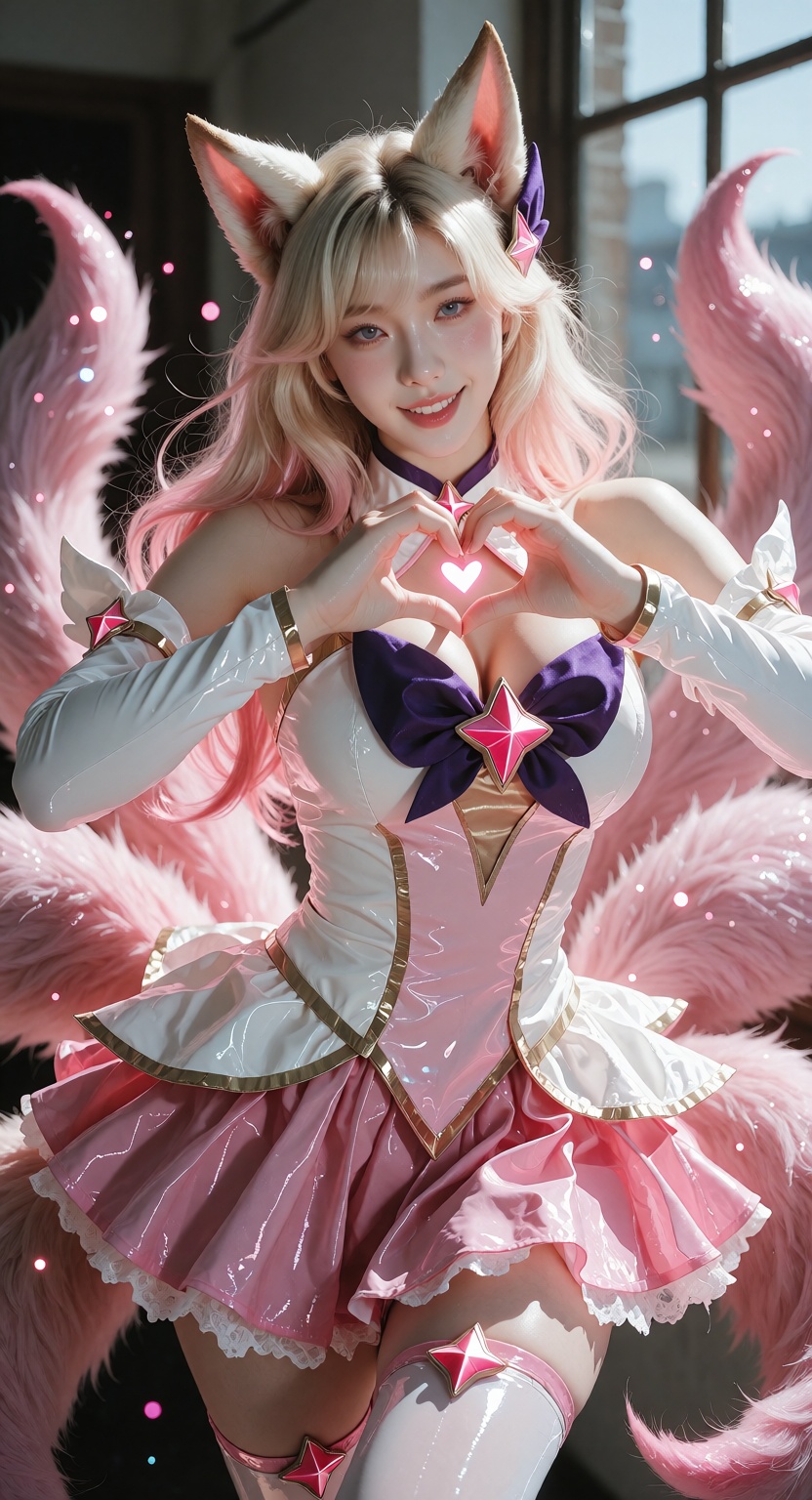 Photorealistic photograph,  upper body portrait of Star Guardian Ahri from League of Legends,  fair white skin on Tensor.Art