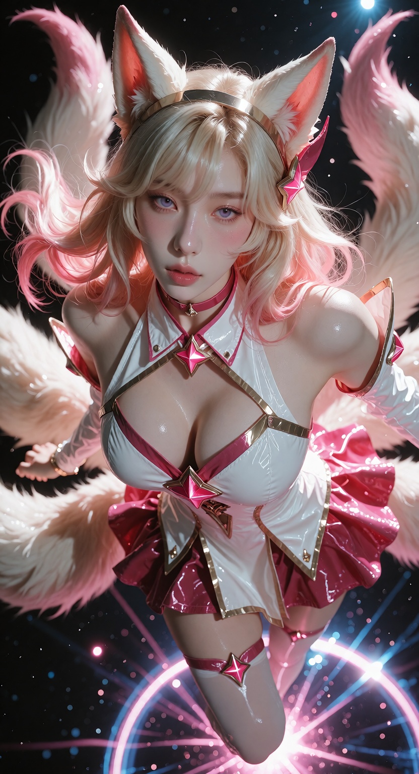Photorealistic photograph,  full body of Star Guardian Ahri from League of Legends,  fair white skin on Tensor.Art