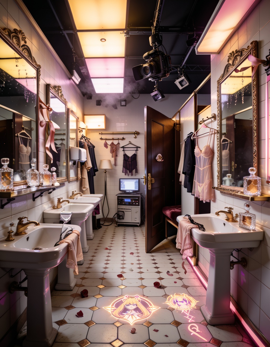 magical girl idol public restroom filming s3tA sensual magical girl idol public restroom filming set,  vintage tiled bathr...