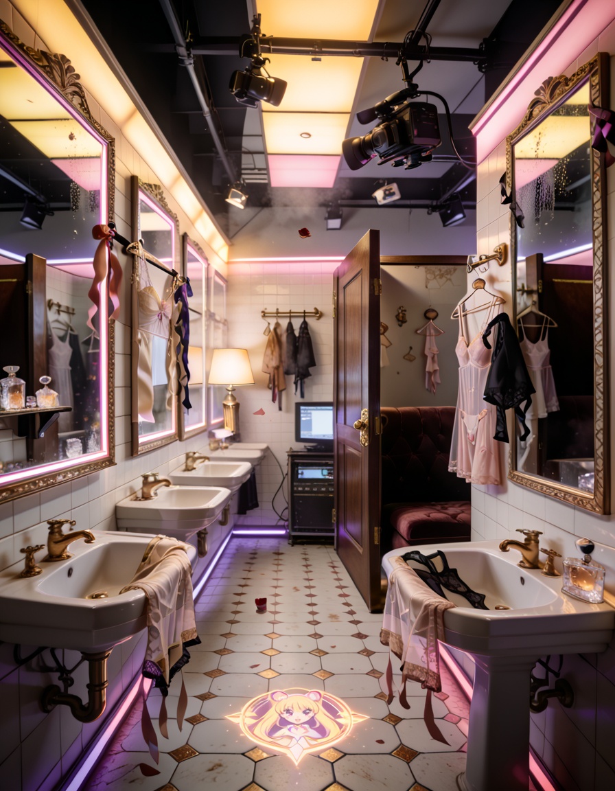 magical girl idol public restroom filming s3tA sensual magical girl idol public restroom filming set,  vintage tiled bathr...