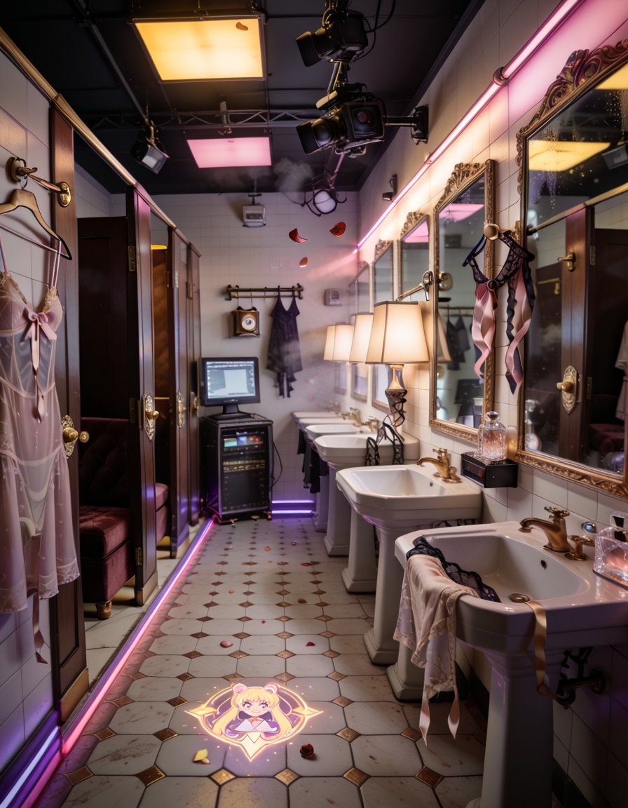 magical girl idol public restroom filming s3tA sensual magical girl idol public restroom filming set,  vintage tiled bathr...