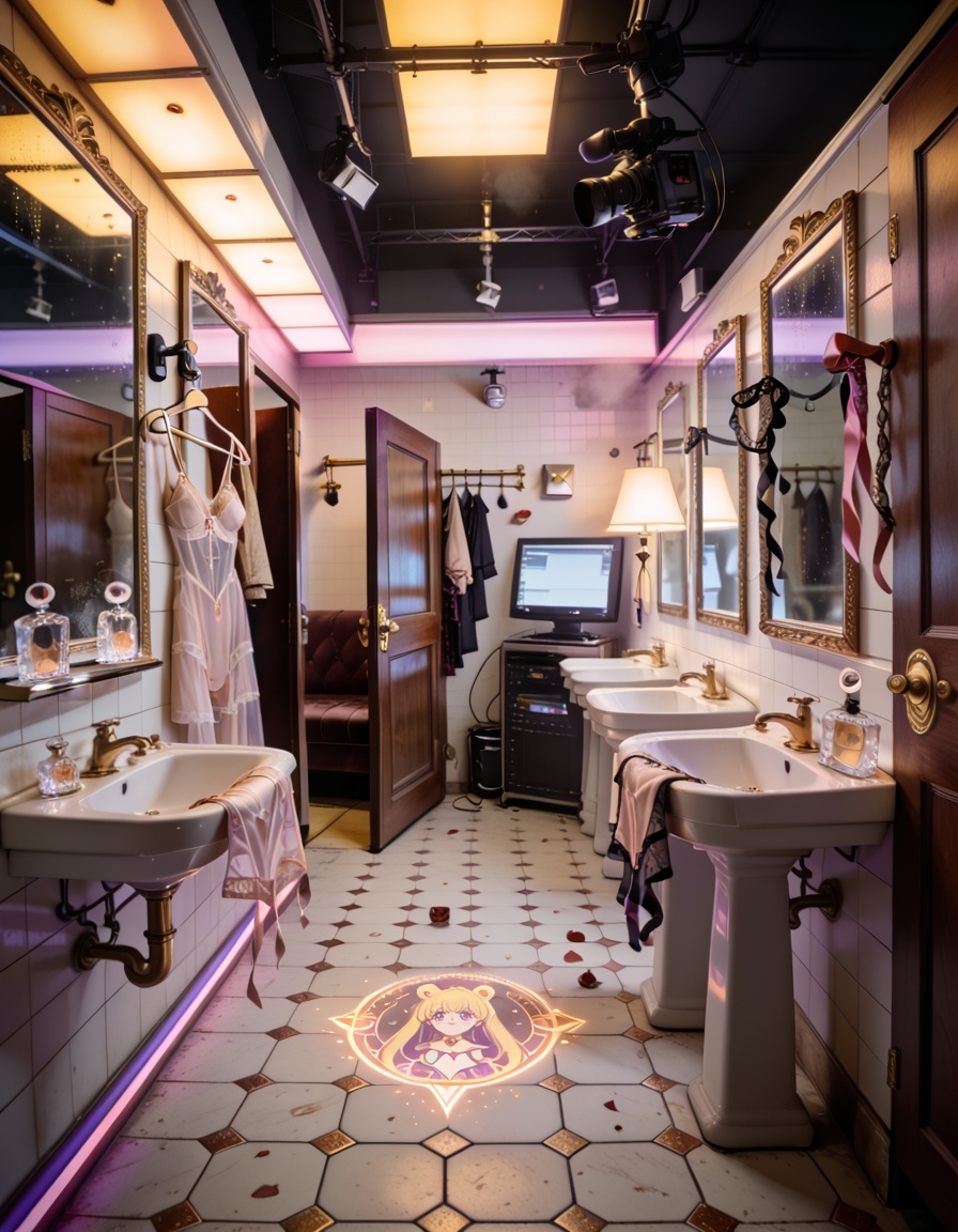 magical girl idol public restroom filming s3tA sensual magical girl idol public restroom filming set,  vintage tiled bathr...