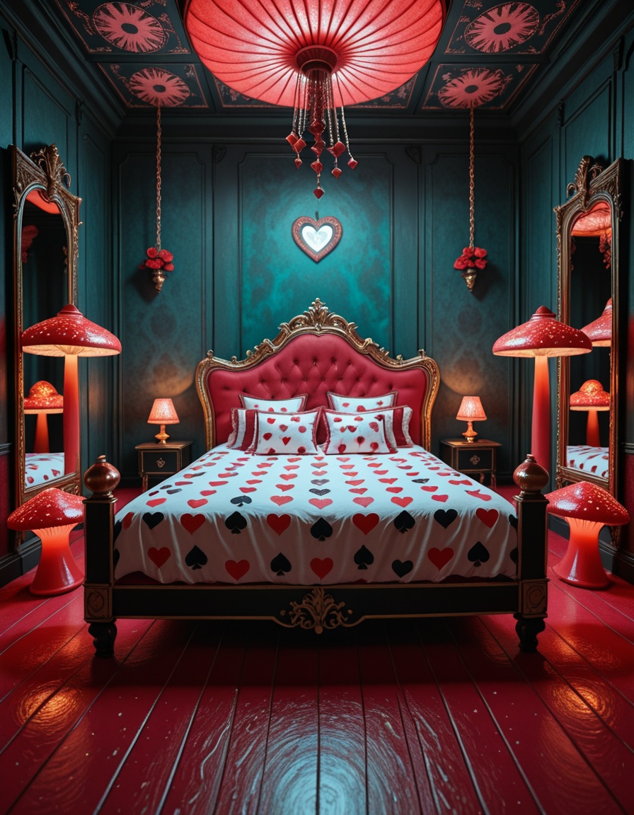 A surreal and intoxicating Wonderland chamber,  where innocence twists into temptation. The vast room is alive with glowin...