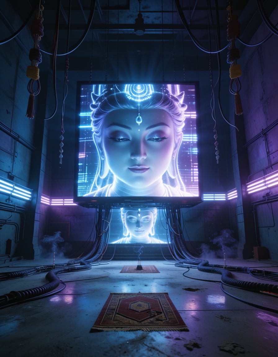 futuristic shr1n3cyberpunk temple,  empty interior,  no people on Tensor.Art