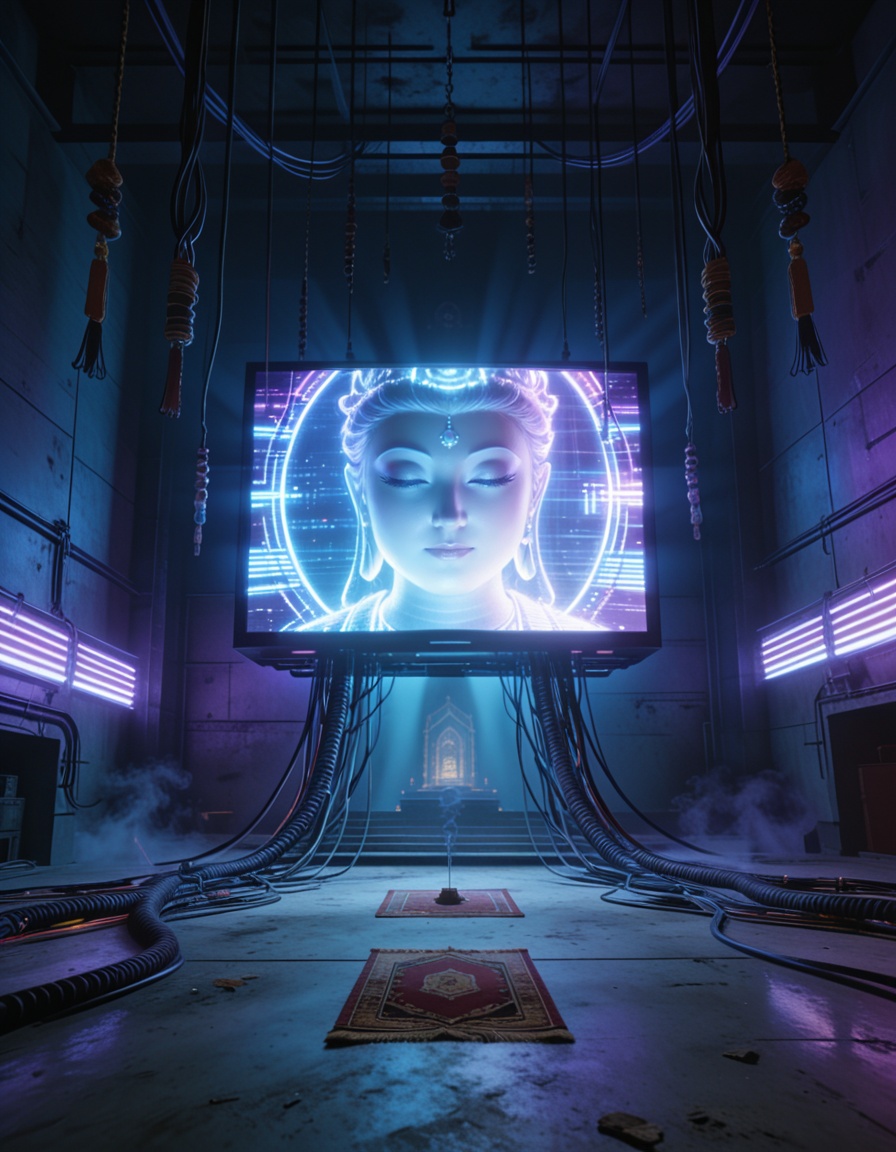 futuristic shr1n3cyberpunk temple,  empty interior,  no people on Tensor.Art