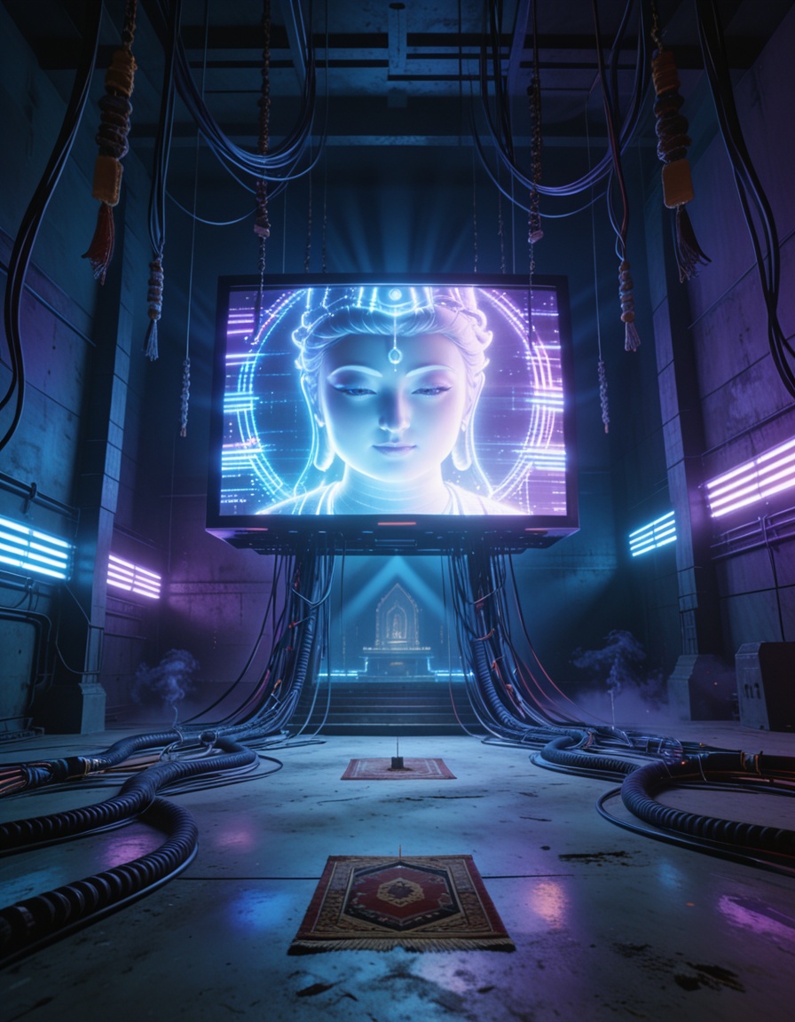 futuristic shr1n3cyberpunk temple,  empty interior,  no people on Tensor.Art