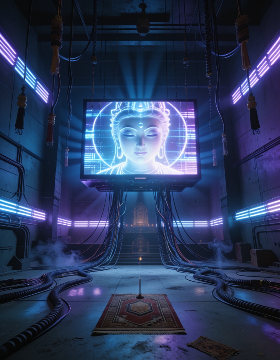 futuristic shr1n3cyberpunk temple,  empty interior,  no people on Tensor.Art