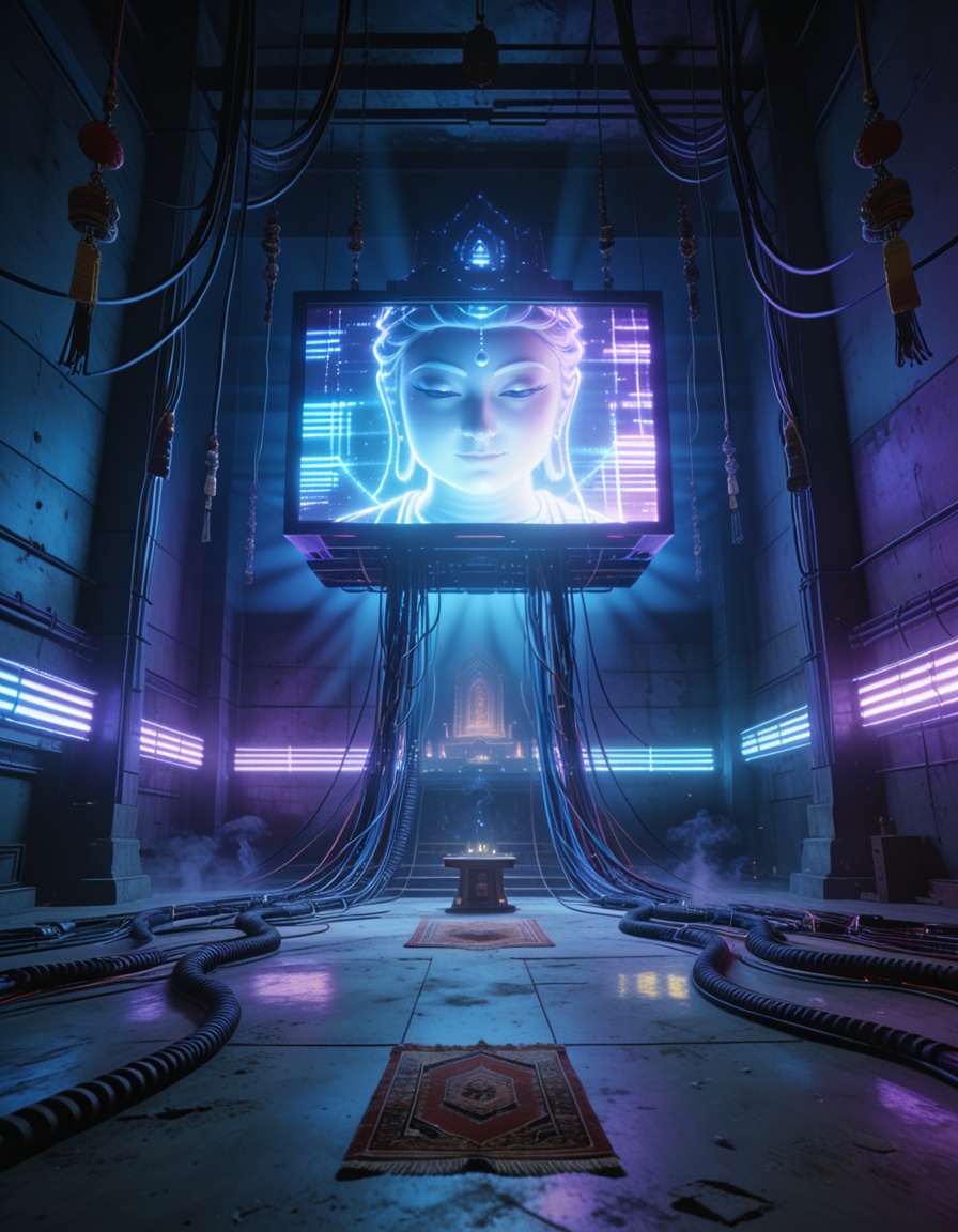 futuristic shr1n3cyberpunk temple,  empty interior,  no people on Tensor.Art