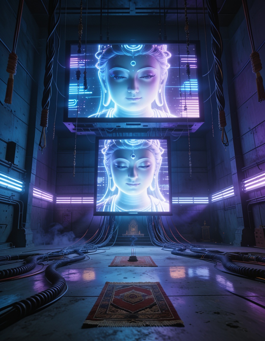 futuristic shr1n3cyberpunk temple,  empty interior,  no people on Tensor.Art