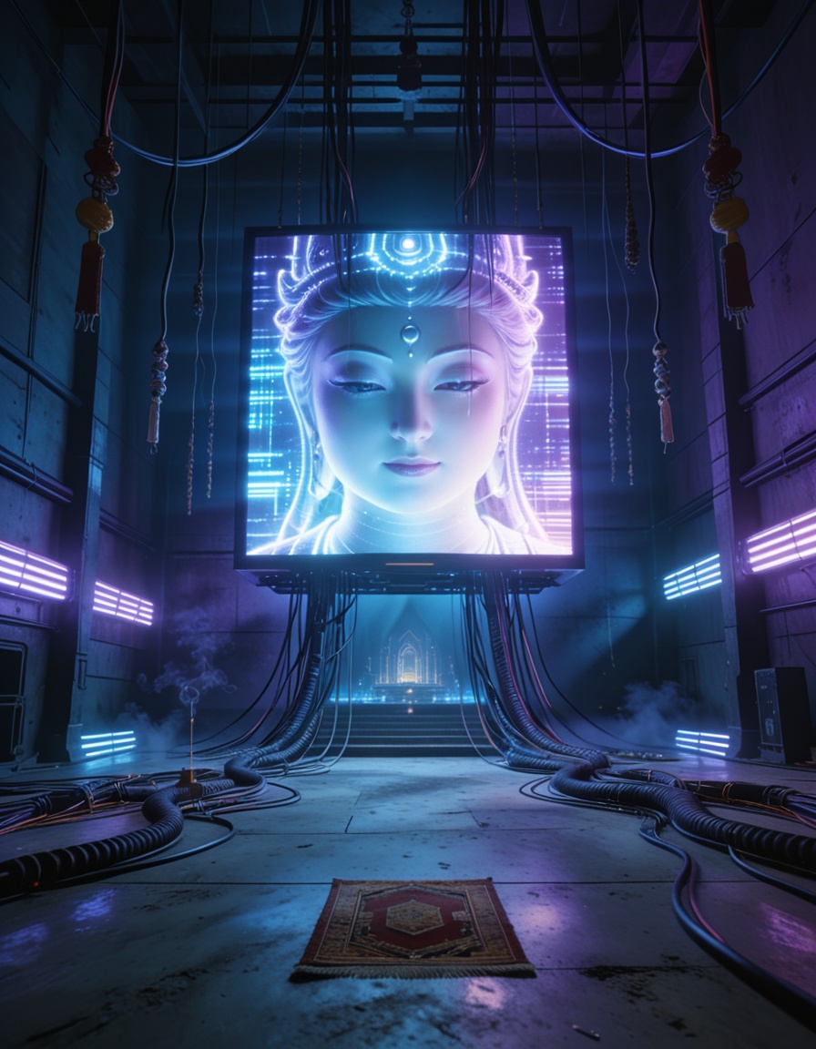 futuristic shr1n3cyberpunk temple,  empty interior,  no people on Tensor.Art