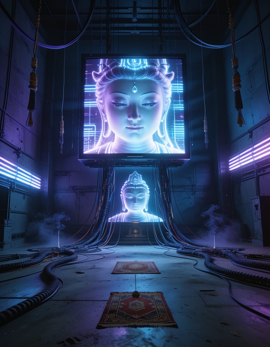futuristic shr1n3cyberpunk temple,  empty interior,  no people on Tensor.Art