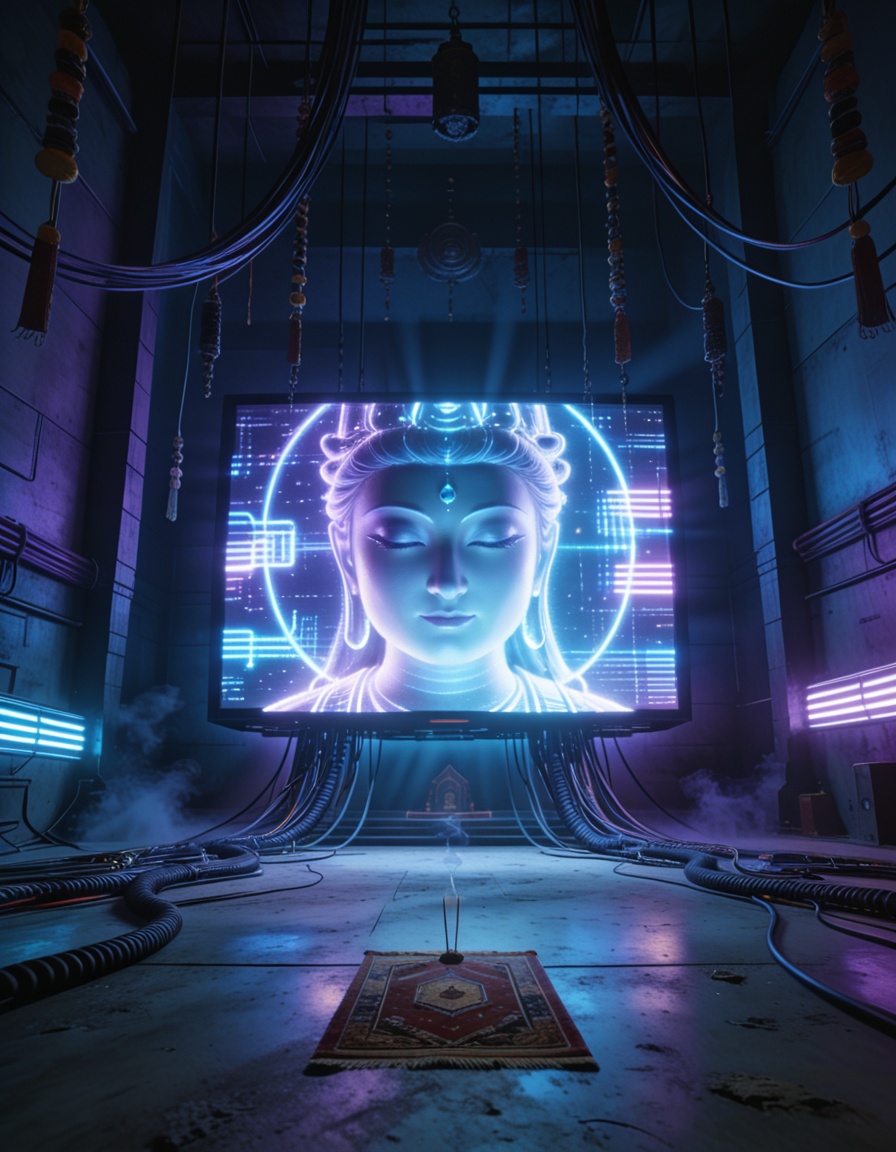 futuristic shr1n3cyberpunk temple,  empty interior,  no people on Tensor.Art