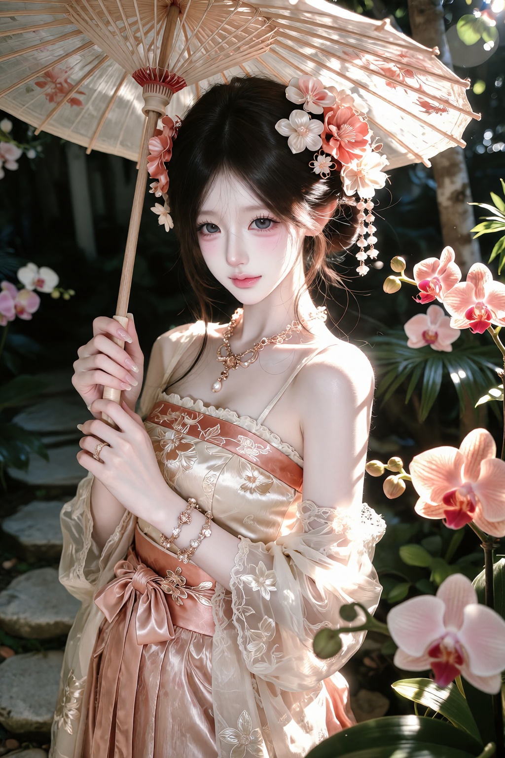 character: ***** young woman,  slim petite build,  fair luminous skin on Tensor.Art