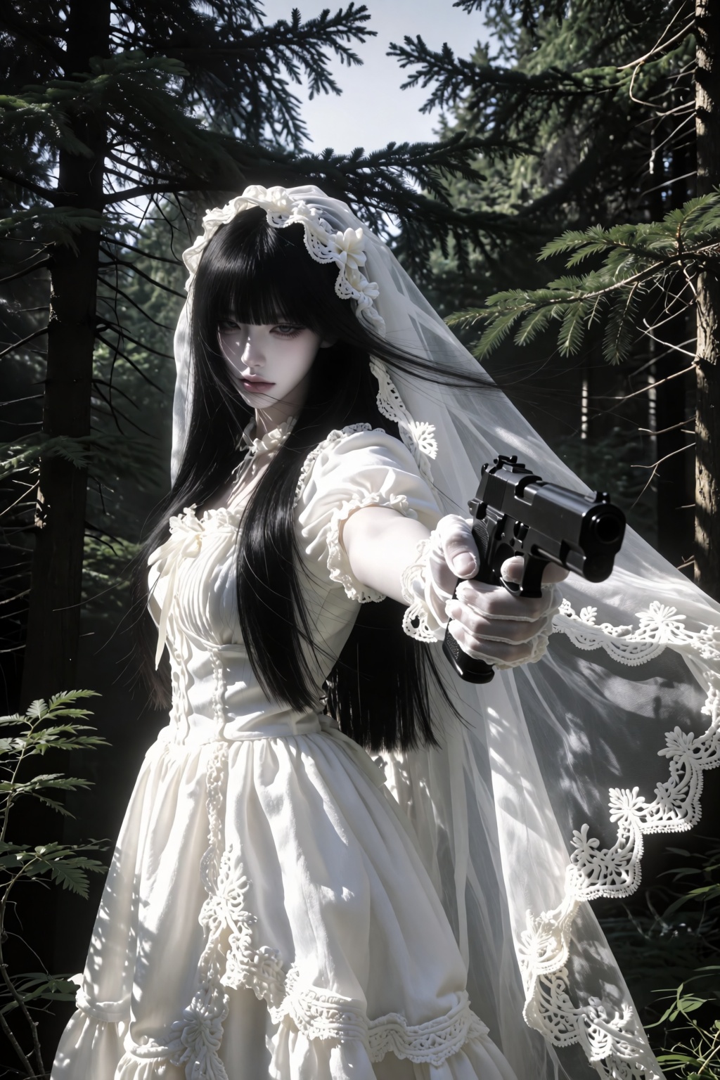 [THEME] dark gothic lolita,  eerie vintage photography,  mysterious forest atmosphere on Tensor.Art