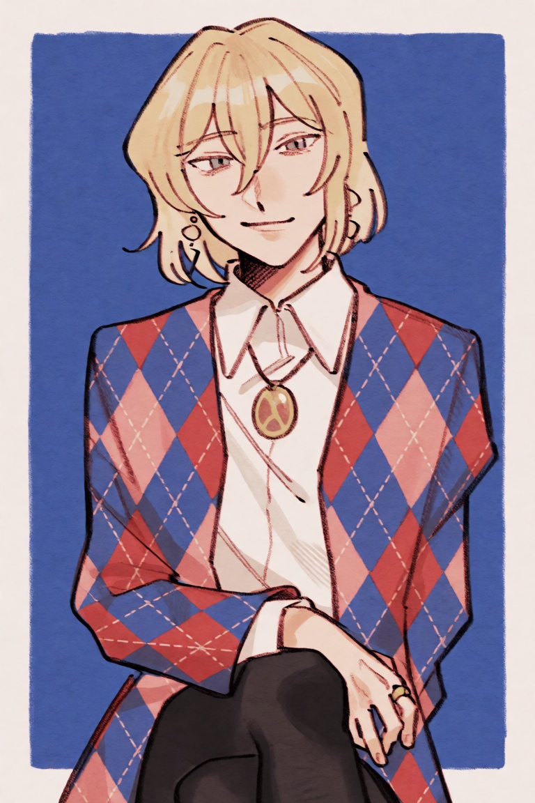 a portrait of howl from howl no ugoku shiro,  blonde short hair,  hair between eyes on Tensor.Art