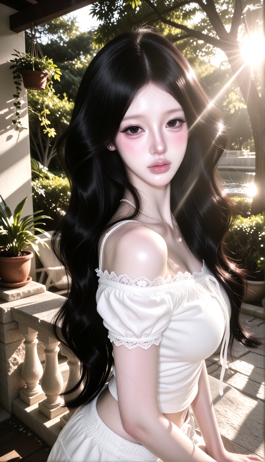 Sun-drenched golden hour aesthetic,  ethereal backlit outdoor portrait,  soft lens flare and heavy bloom on Tensor.Art