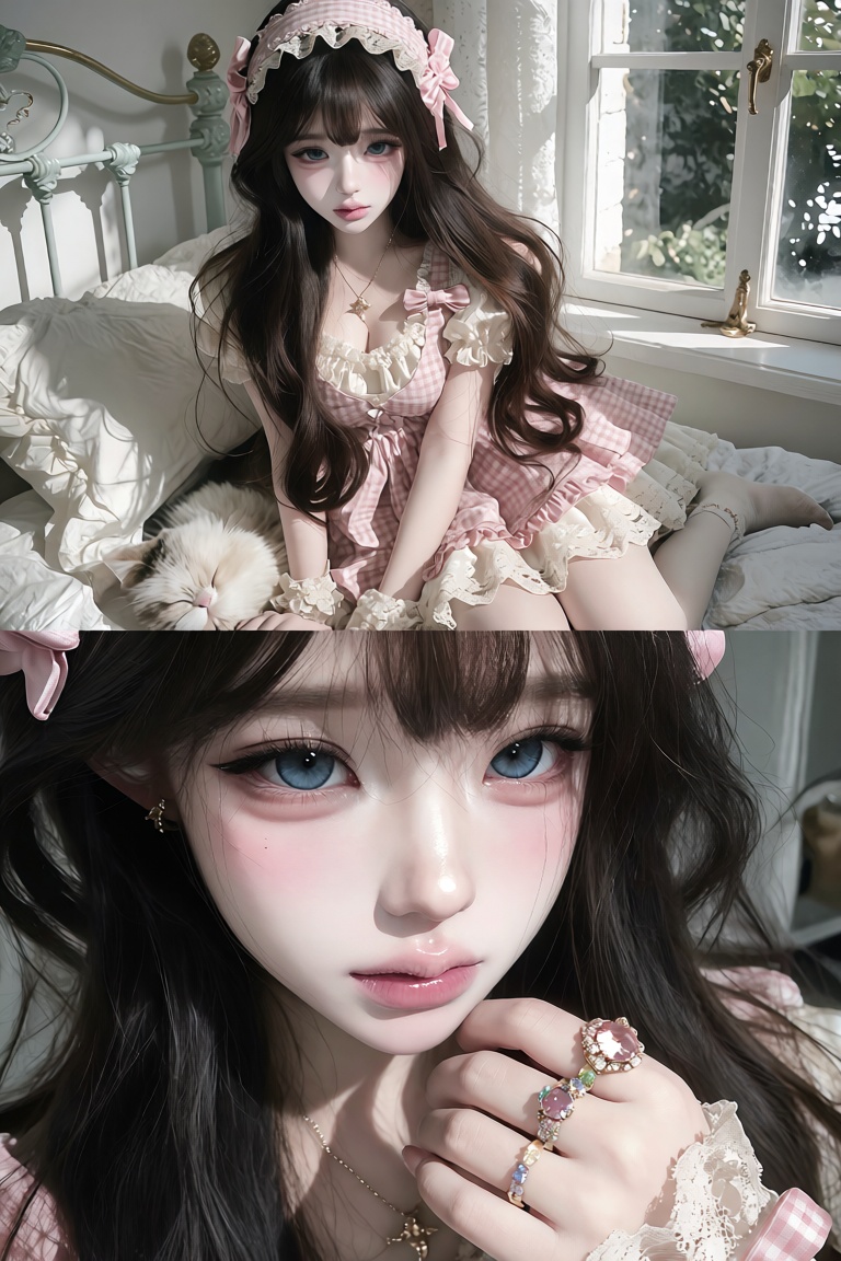 voluminous Korean goddess waves,  sweeping side bang, on Tensor.Art
