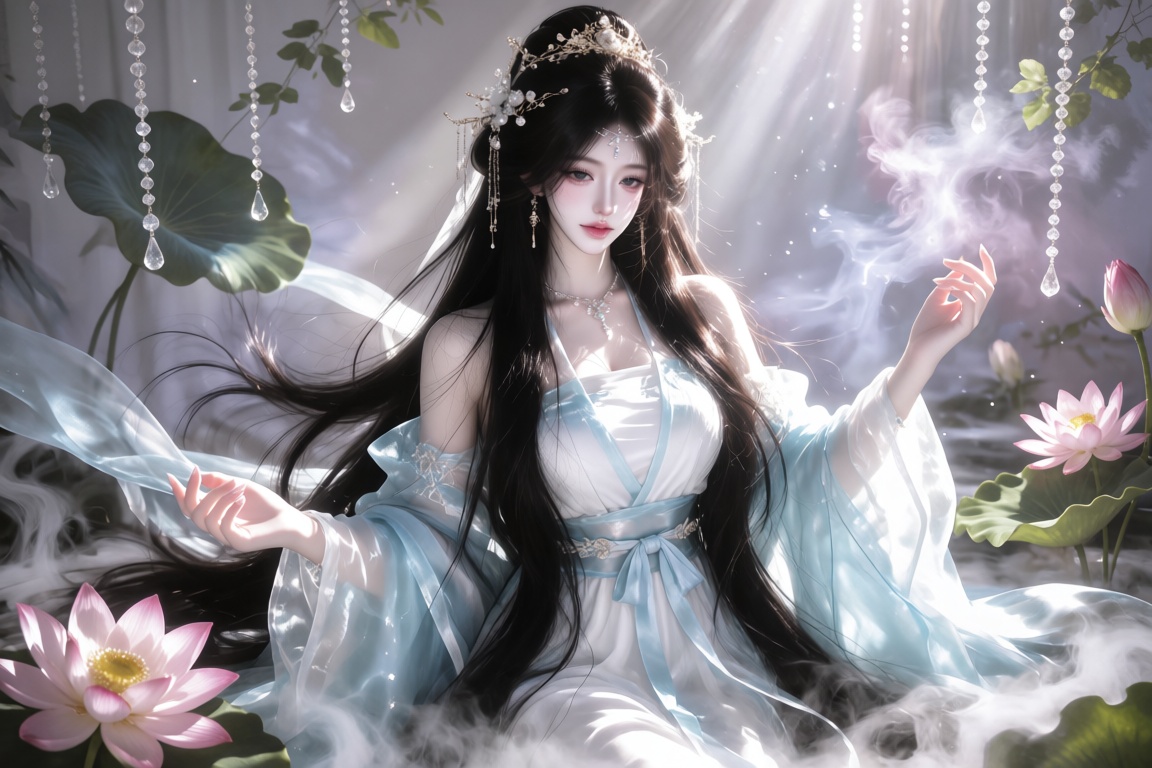 An Asian female,  20 year old,  long flowing black hair on Tensor.Art