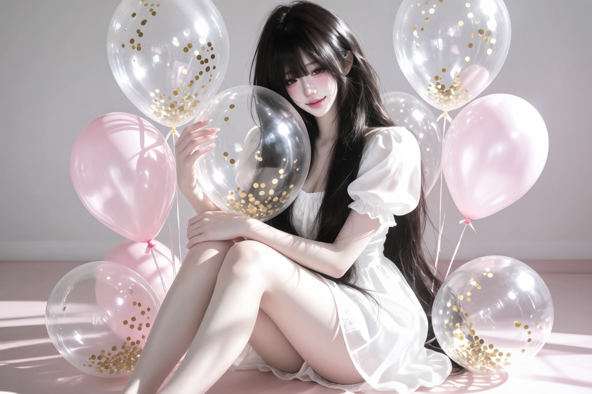 A female,  20 year old,  soft black hair and air bangs on Tensor.Art