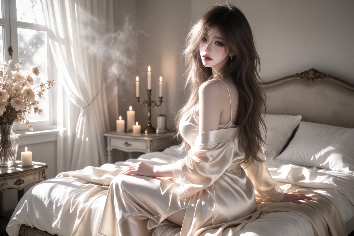 An Asian female,  20 year old,  tousled long hair and soft smoky eye makeup on Tensor.Art