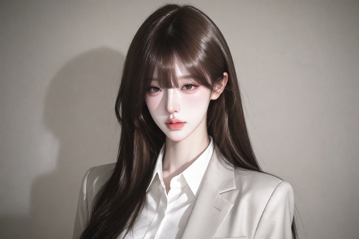 An Korean female,  20 year old,  soft see-through bangs and long straight dark brown hair on Tensor.Art