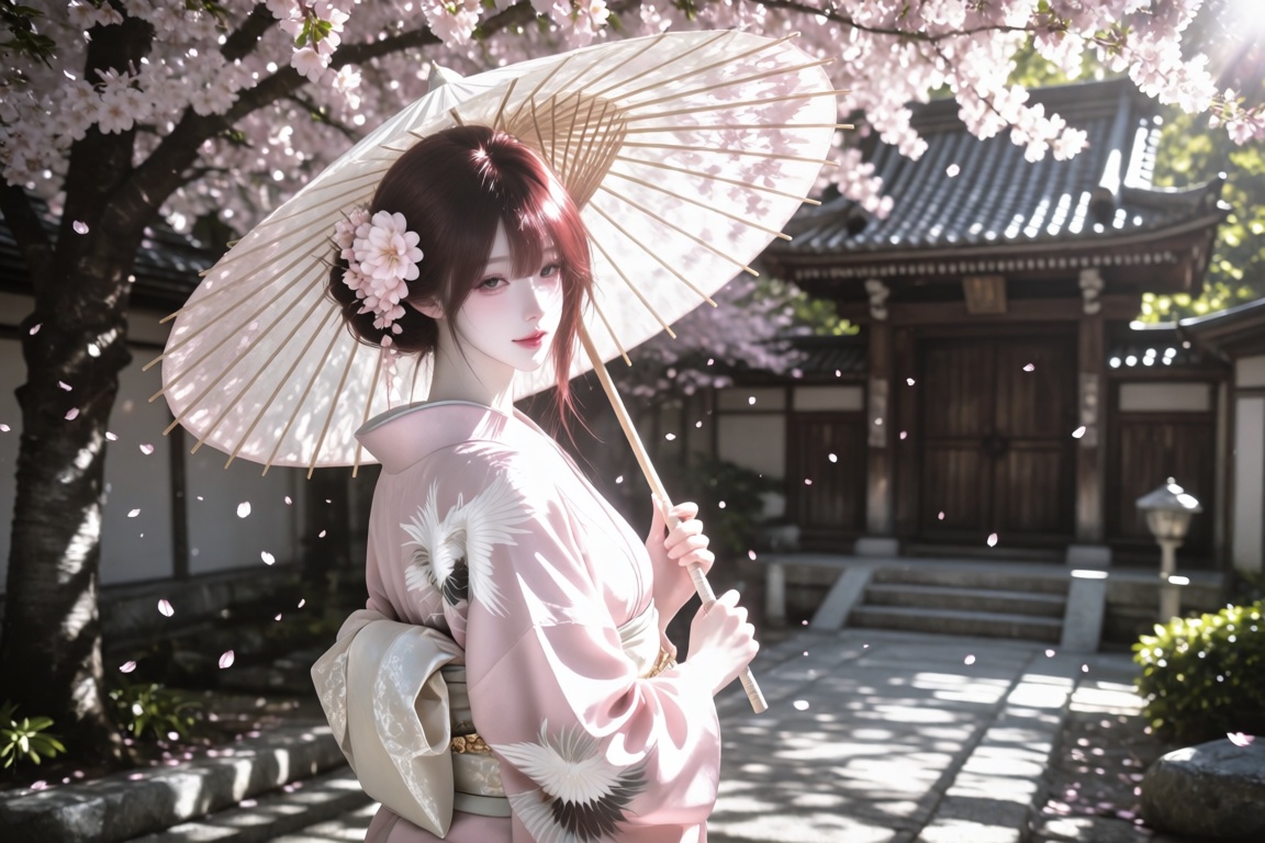 An Asian female,  20 year old,  an elegant updo with a cherry blossom ornament on Tensor.Art