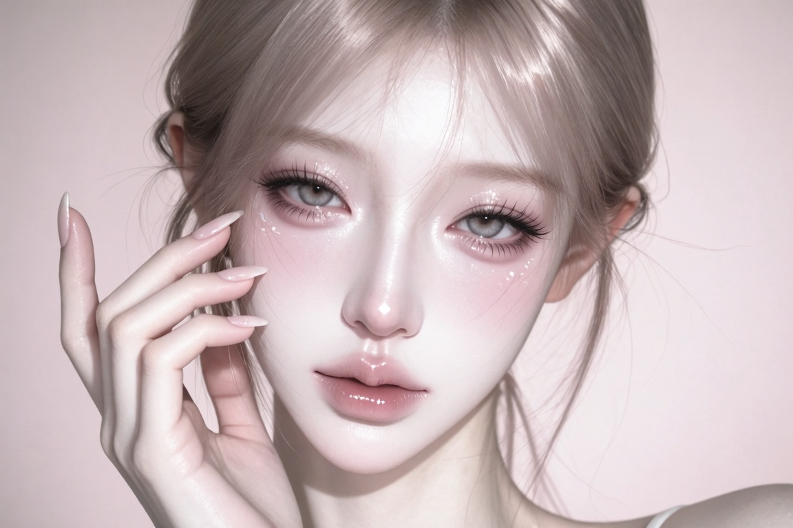 Close-up beauty portrait of a female,  20 year old,  glowing dewy skin on Tensor.Art