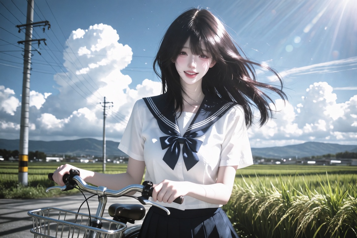 An Asian female,  20 year old,  medium-length black hair swaying in the wind on Tensor.Art