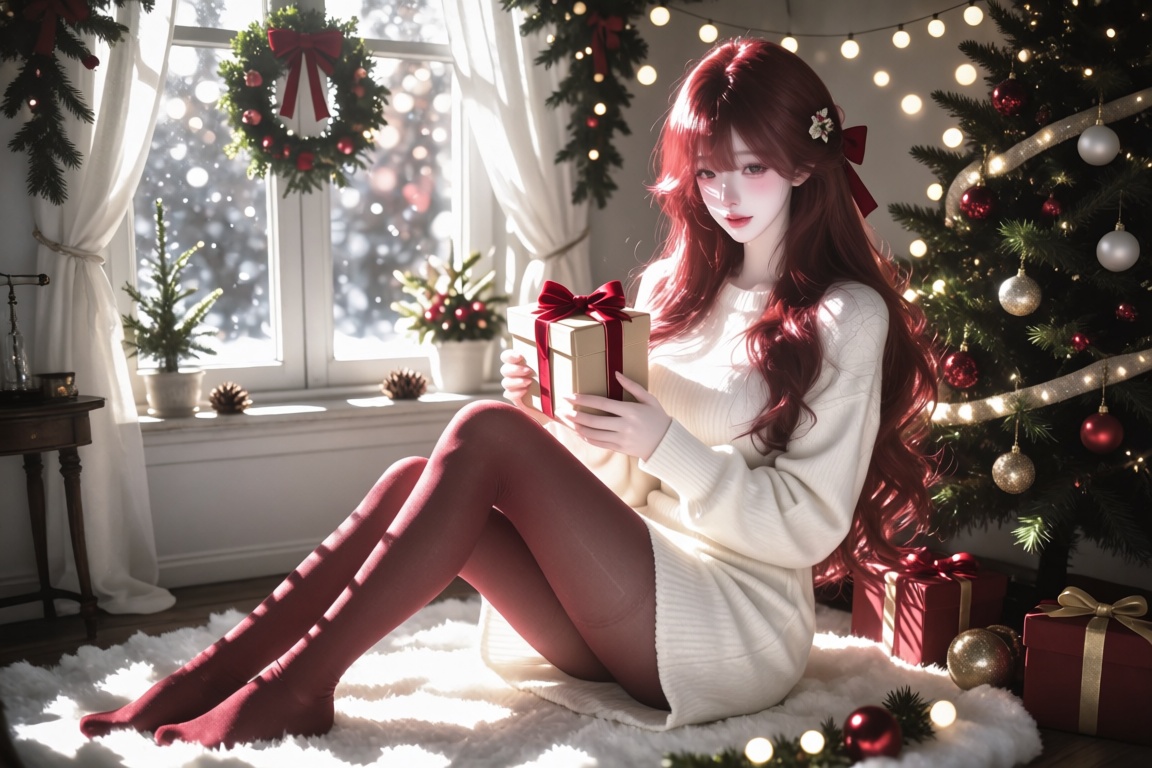 A female,  20 year old,  soft curls and a red velvet bow on Tensor.Art