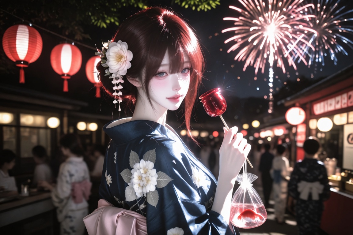 An Asian female,  20 year old,  hair in a neat updo with a kanzashi flower pin on Tensor.Art
