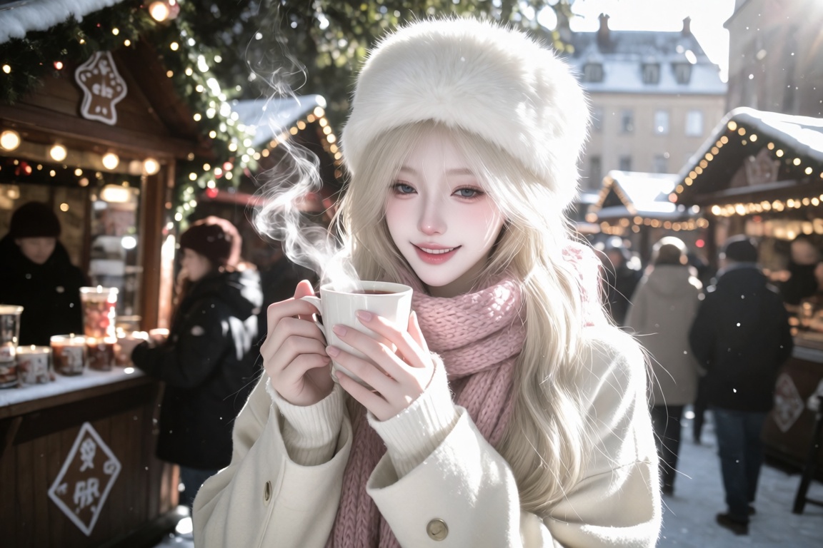 An Asian female,  20 year old,  long wavy platinum-blonde hair and bright icy-blue eyes on Tensor.Art