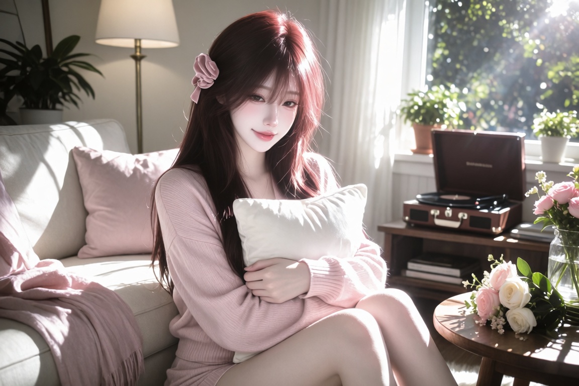 An Asian female,  20 year old,  long wavy hair and a velvet scrunchie on Tensor.Art