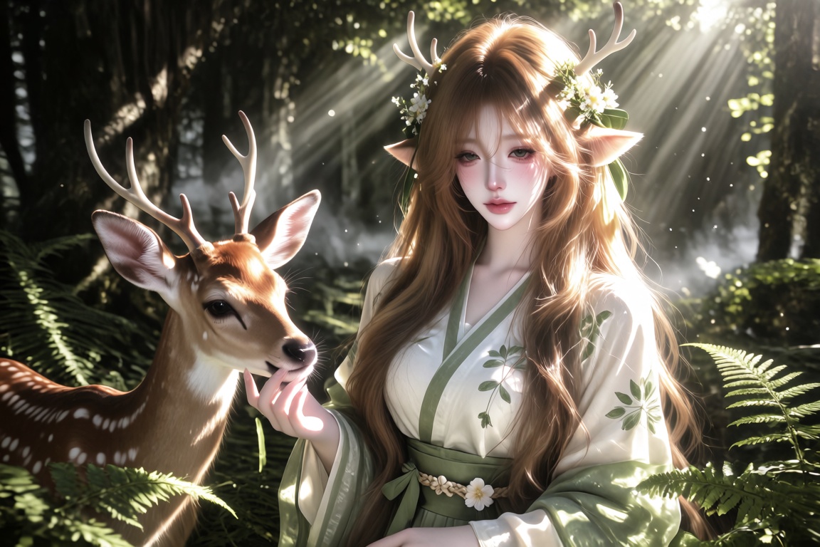 An Asian female,  20 year old,  small antlers and deer ears on Tensor.Art