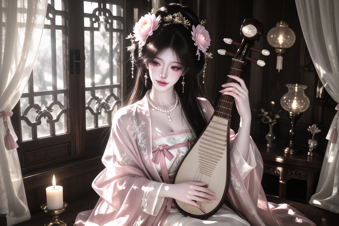 An Asian female,  20 year old,  an elaborate updo decorated with peonies and gold combs on Tensor.Art