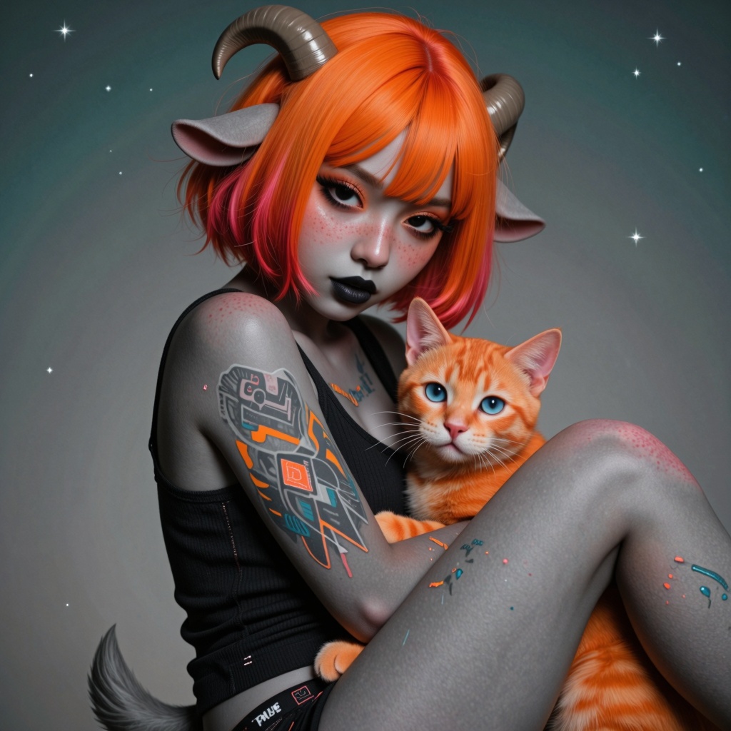 @Nan anthro goat girl,  small gray goat ears,  small bent goat horns on Tensor.Art