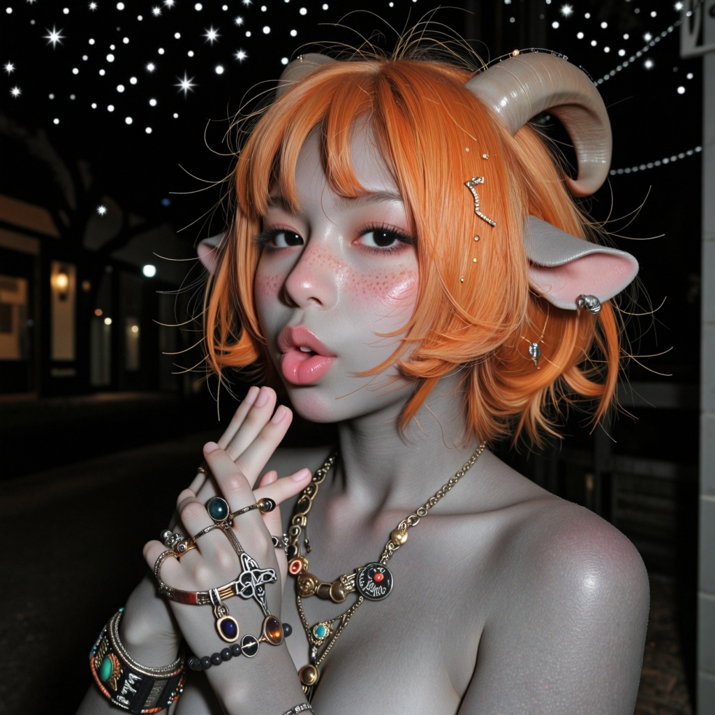@Nan anthro goat girl,  small gray goat ears,  small bent goat horns on Tensor.Art