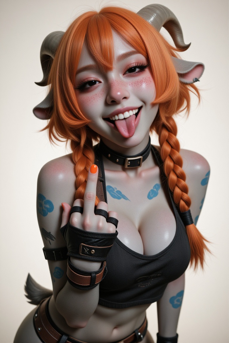 anthro goat girl,  small gray goat ears,  small bent goat horns on Tensor.Art
