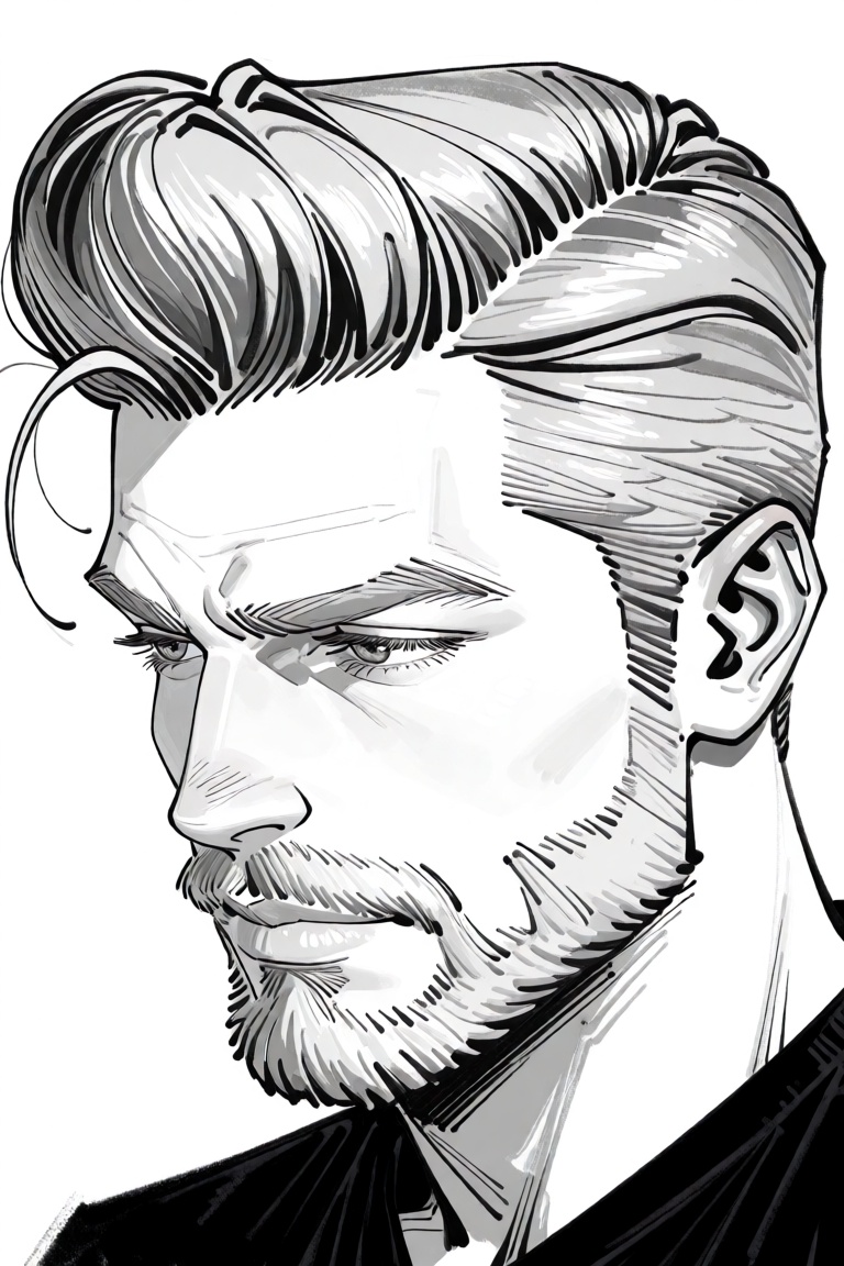 ***** blonde-haired male,  charismatic masculine face,  three-quarter profile portrait on Tensor.Art