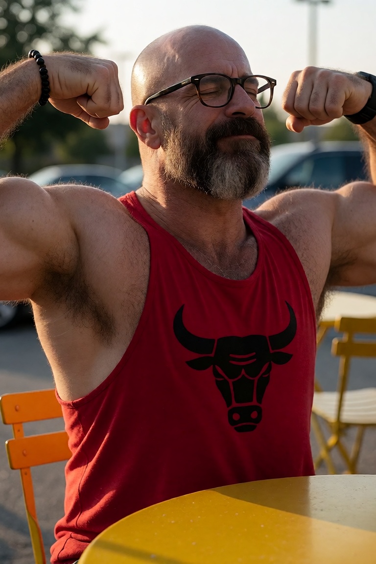 Extremely realistic photo of a middle-aged,  muscular man with a bald head,  a thick on Tensor.Art