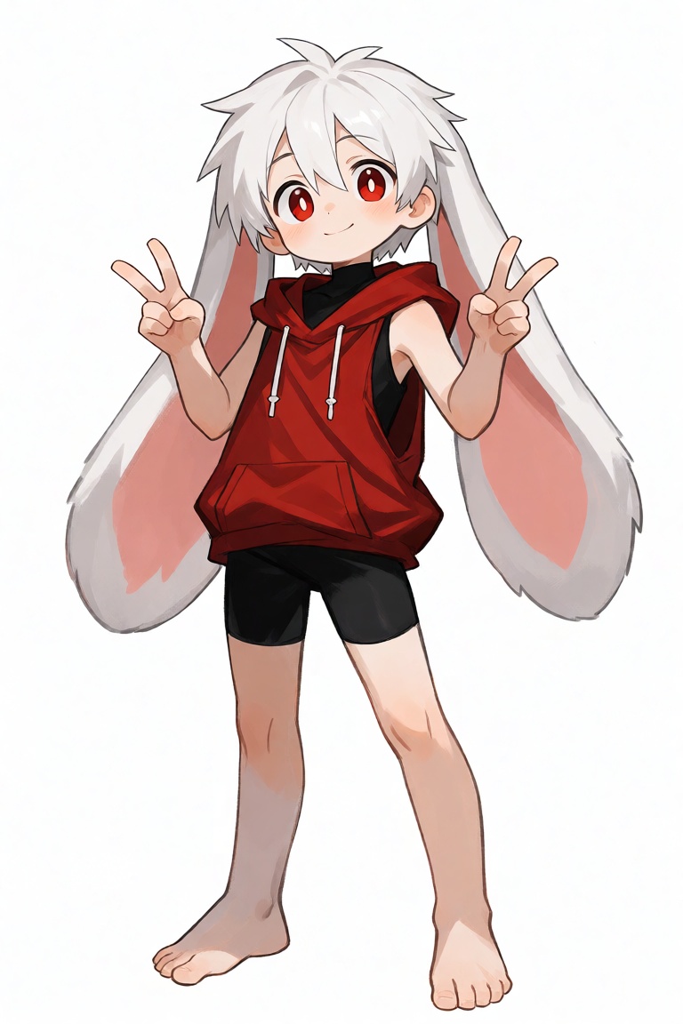 anime style. the image features a lop-rabbit ears human boy,  his name is **xiaobai**. he has white short-hair(side-part b...