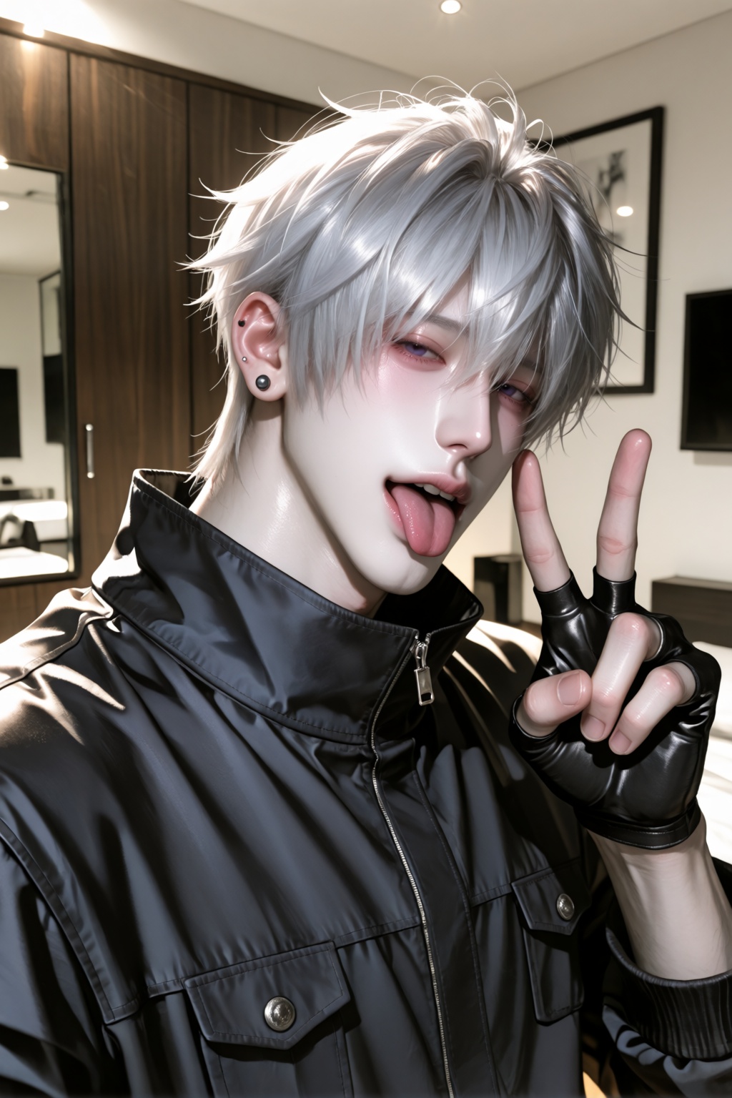 character: ,  realistic live-action Jujutsu Kaisen cosplay,  playful mischievous expression on Tensor.Art