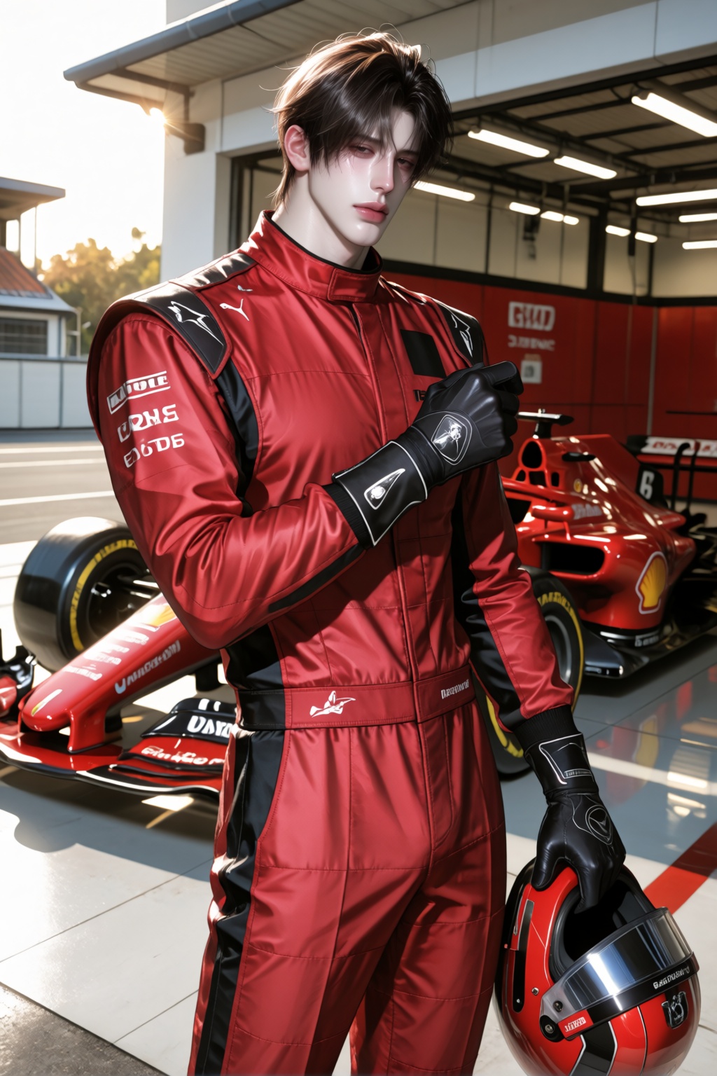 character: stunningly handsome young male Formula 1 driver,  wealthy heir energy,  elegant arrogance on Tensor.Art