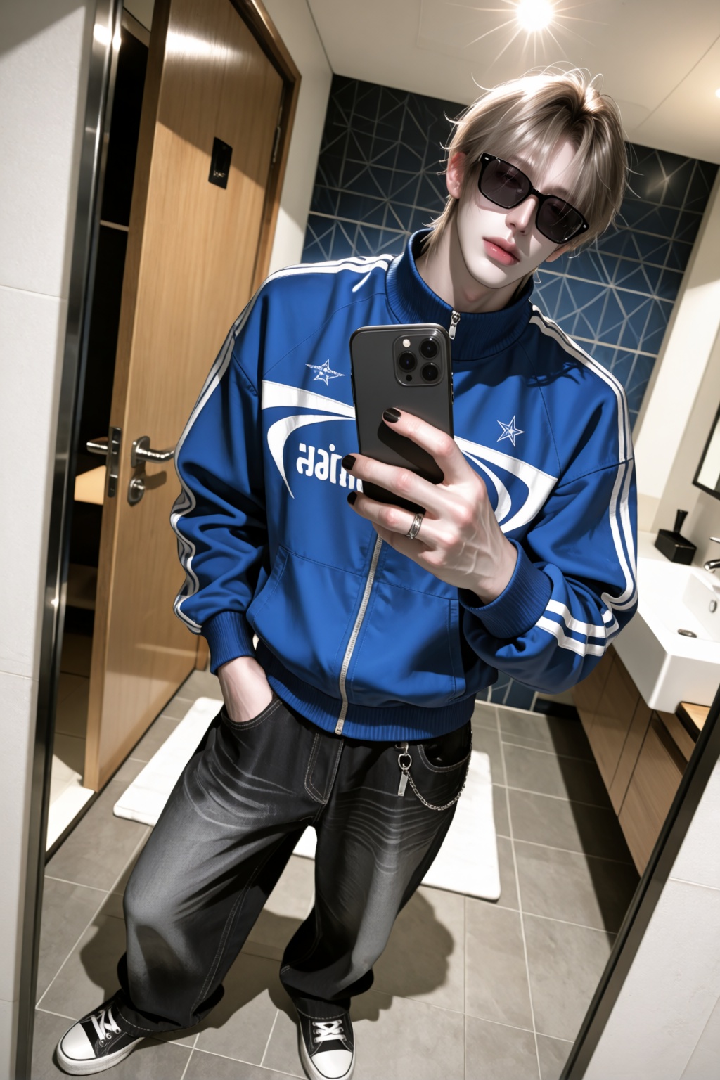 character: ,  casual Korean streetwear aesthetic,  taking a mirror selfie on Tensor.Art
