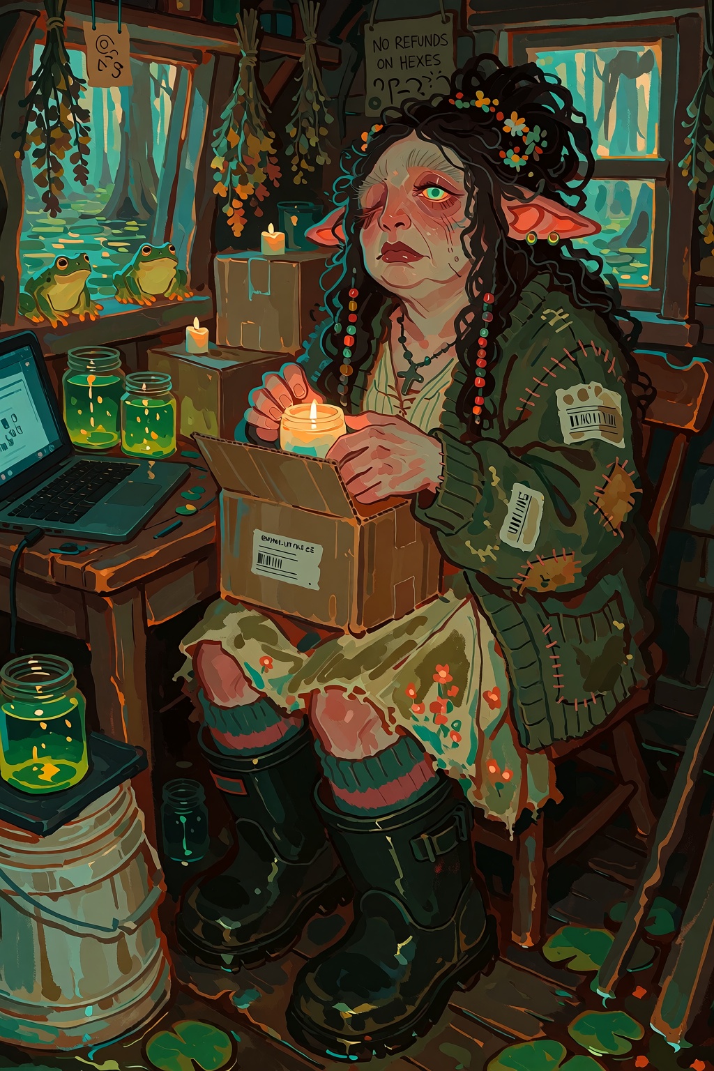 @facialdesign,  eccentric ***** swamp witch with a broad chin,  crooked nose on Tensor.Art
