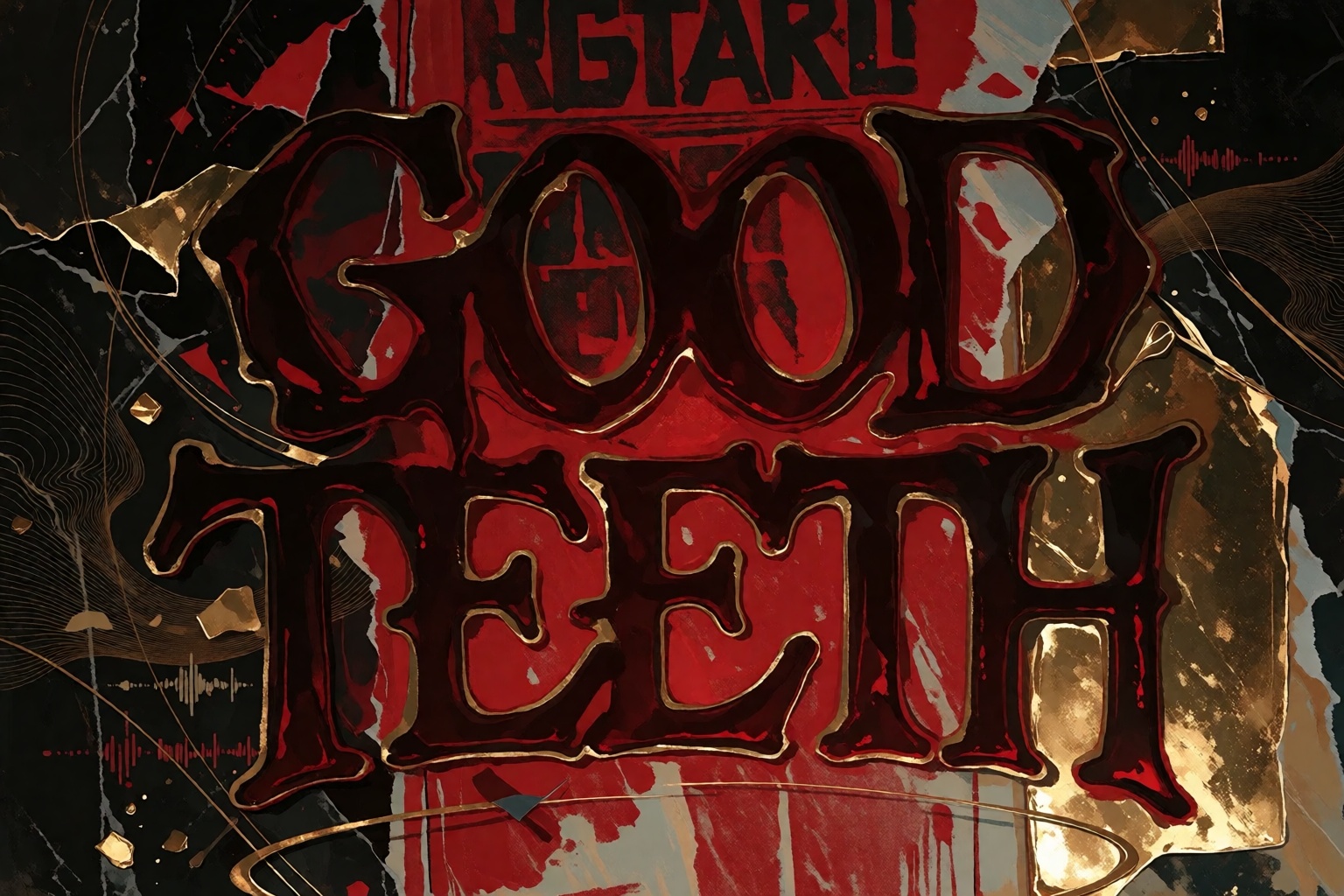 A striking graphic-design composition for the fictional music group GOOD TEETH,  designed as the source artwork for a shor...