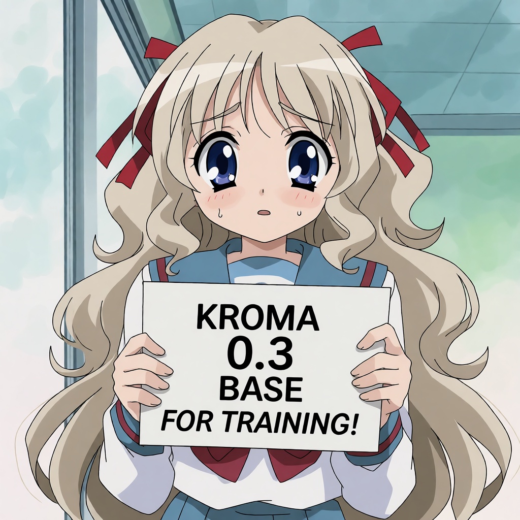 In the style of 2000s anime,  depicting a blomde haired girl with large eyes and school uniform holding up a sign that say...