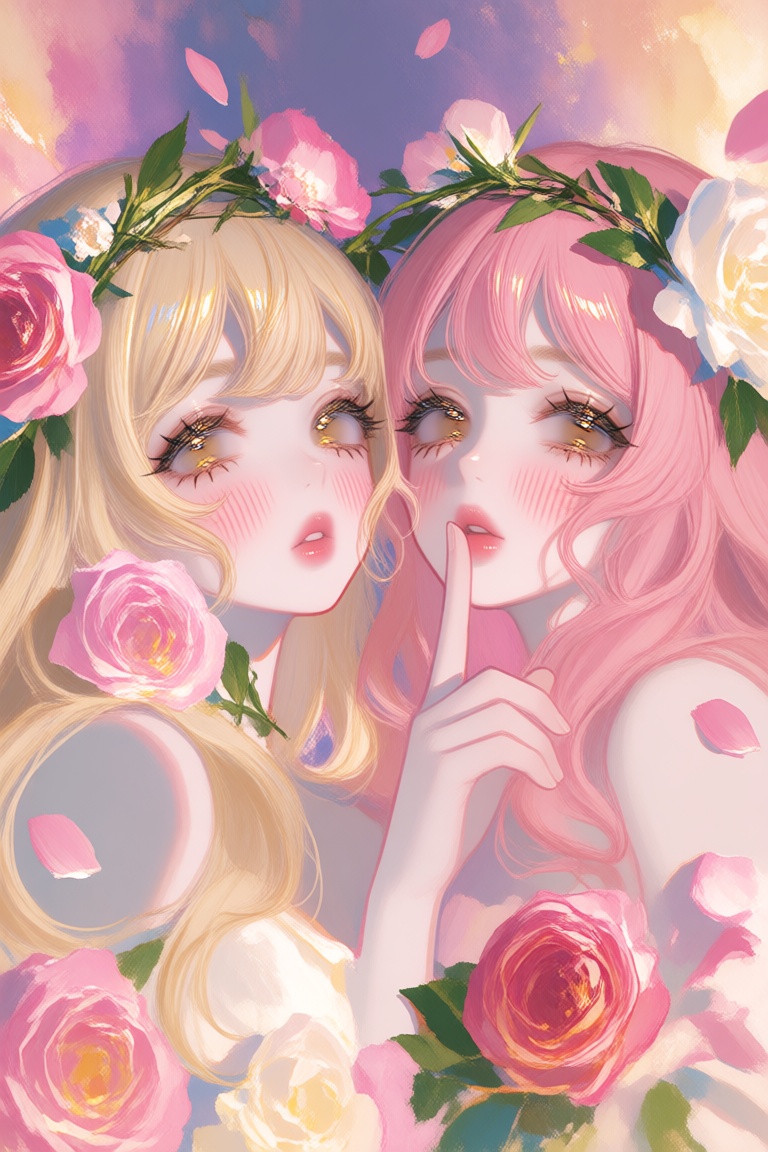 2girls,  semi-close-up,  centered composition on Tensor.Art